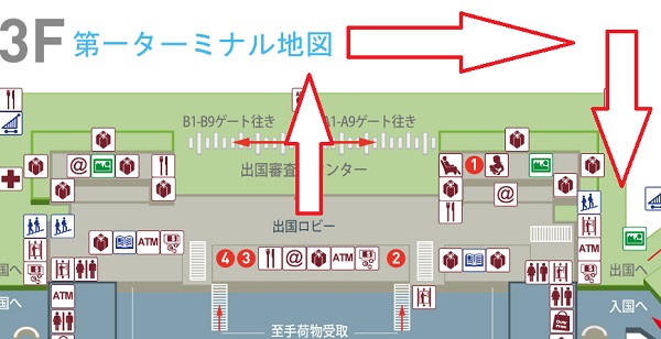 桃園空港第一ターミナルのフロアマップ(HPより引用・加筆)