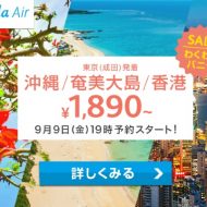 バニラエアの沖縄・奄美片道1890円セールが9月9日19時スタート