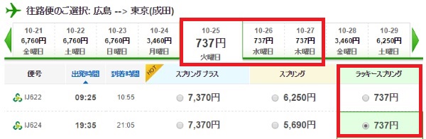 最難関の広島線も平日なら737円の空席あり