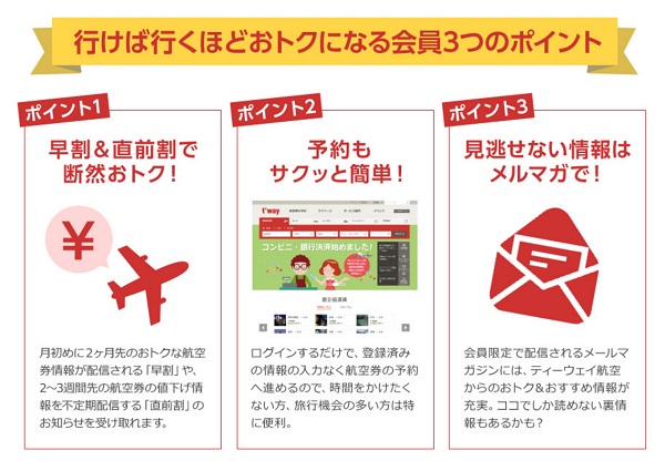 ティーウェイ航空の会員登録のメリット