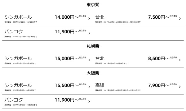 燃油・諸税込みで台北まで片道7500円