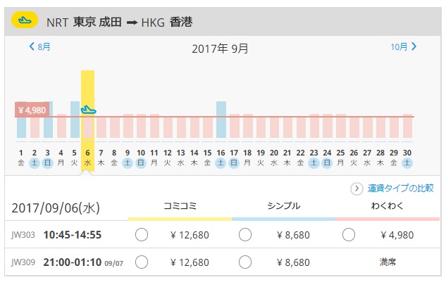 成田→香港で4980円のセール残席あり(6月10日午後6時時点)