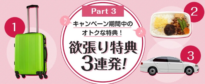 キャンペーン期間中 預け荷物・機内食・レンタカーが割引に