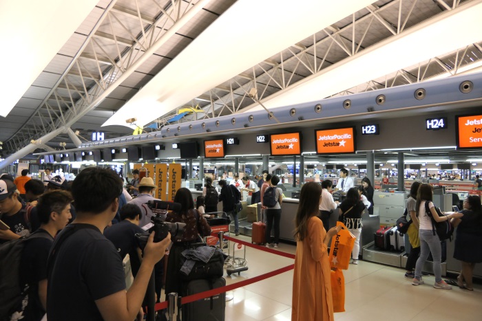 関西空港第1ターミナルのジェットスター・パシフィック航空のチェックインカウンター